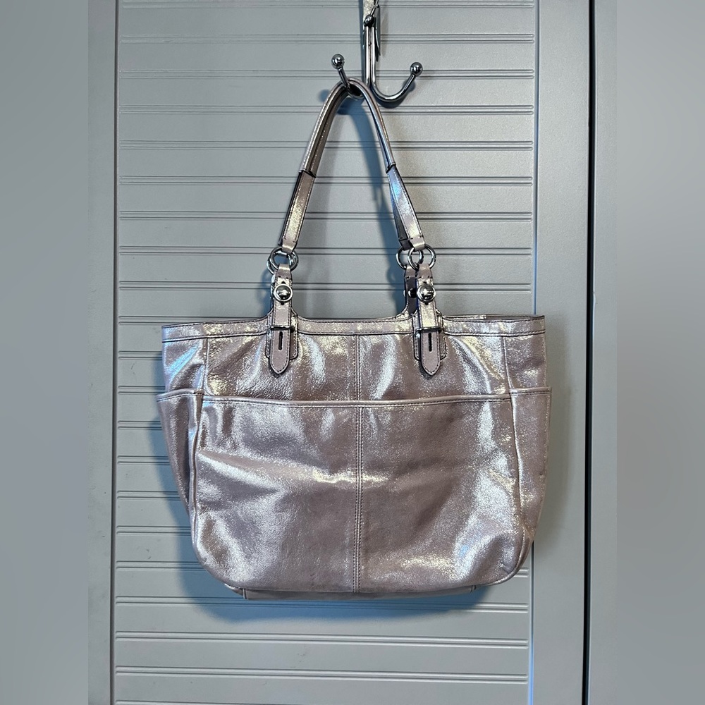 Coach-Hampton Metallic Pink/Beige Laguna Tote - Picture 10 of 16
